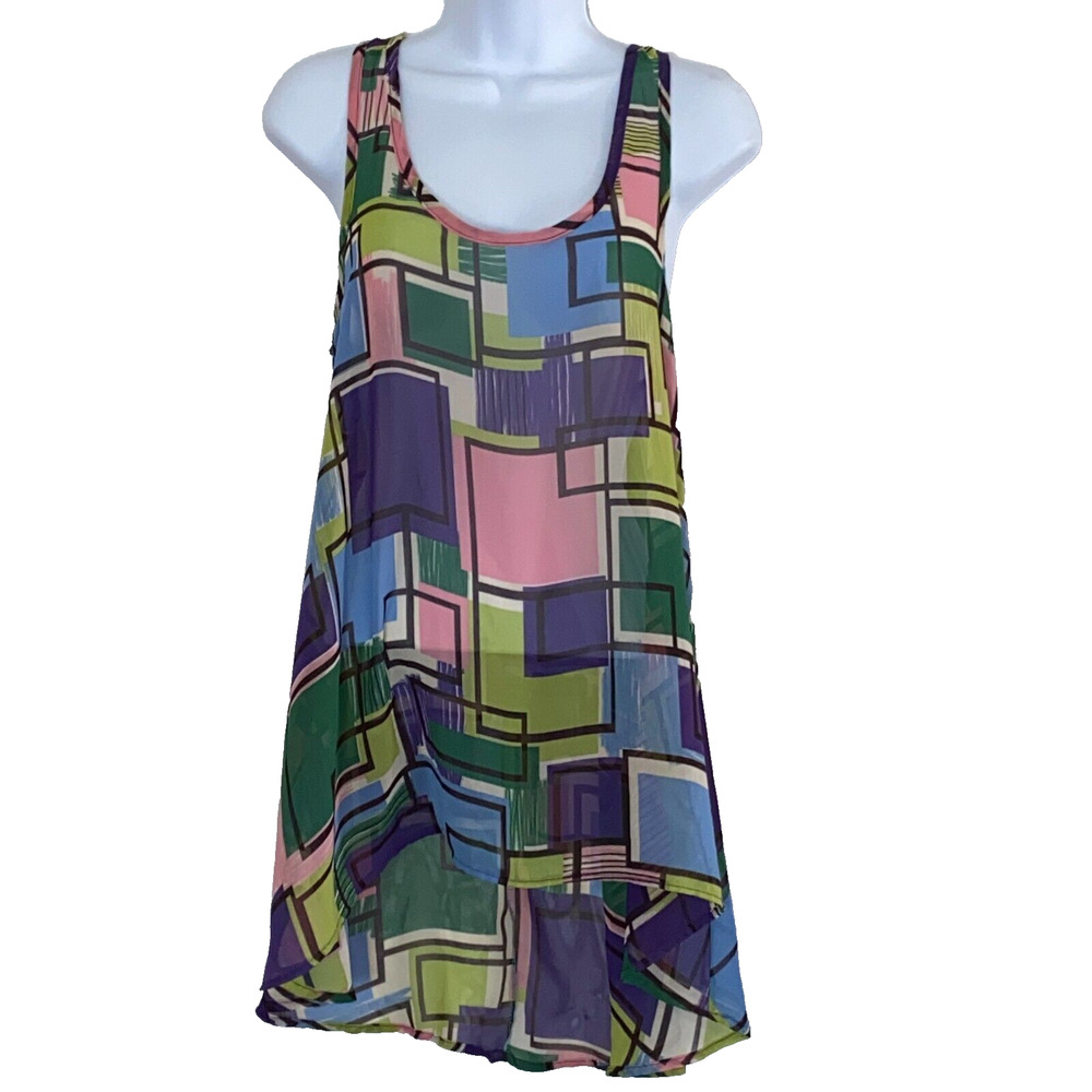 Noble U Tank Womens Size Small Multicolor Sheer Scoop Neck Striped Sleeveless